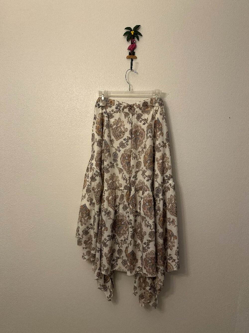 FRYE Paisley High Low Midi Skirt Large Boho Elastic Waist Lined - Picture 2 of 6